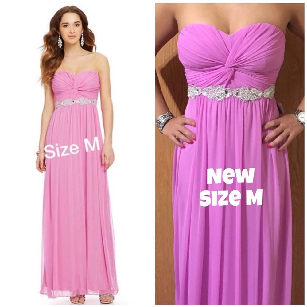 Medium prom strapless sequined  pink a-line dress .